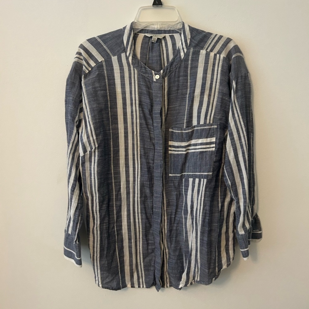 Lucky Brand Navy and White Striped Button-Down Shirt